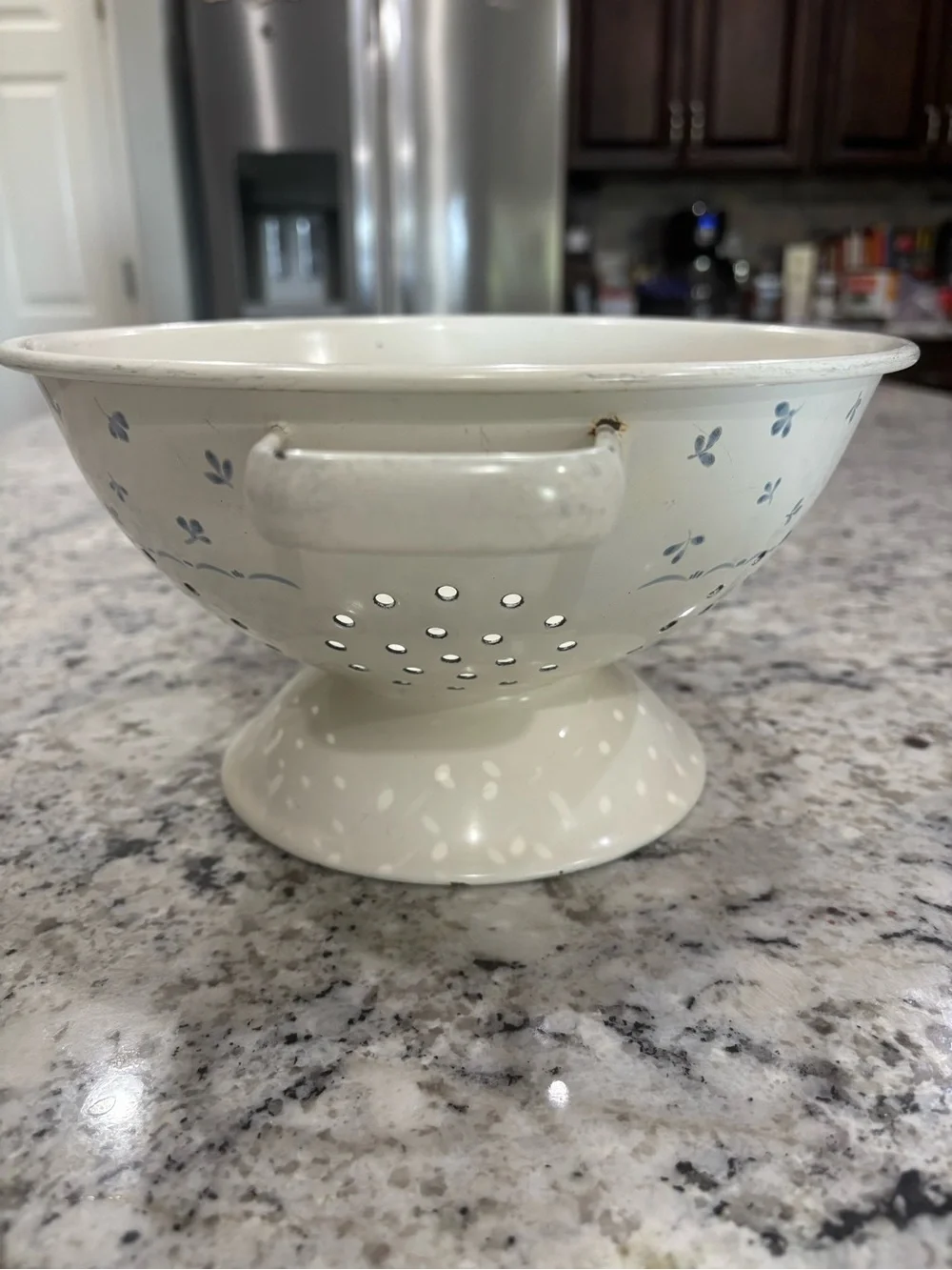 Vintage Cream Floral Enamel Colander Cottagecore Grandma core Decor